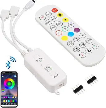 Sunity LED Light Remote Replacement with Controller, Bluetooth RGB LED Controller Set with APP/Music Sync Compatible with 5V/12V/24V 10mm RGB LED Lights Strip(2 Ports)