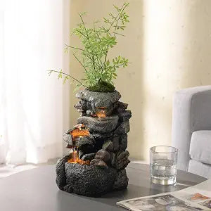 Tolevoit Tabletop Water Fountain with LED Lighting for Indoor Decor and Ambiance Relaxation Soothing Sound Waterfall Indoor Zen Relaxation for Office Home Decorations Growing Plants by Yourself