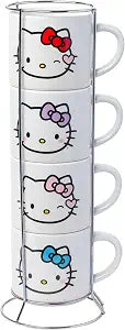 Silver Buffalo Sanrio Hello Kitty Faces, 4 Pack Ceramic Mug Stack, 10oz