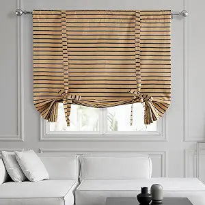 HPD Half Price Drapes Hand Weaved Cotton Room Darkening Tie Up Curtains for Windows Roll Up Balloon Curtain for Living Room, Kitchen 46 X 63 (1 Panel), CC-TUMA4-63, Gold and Black