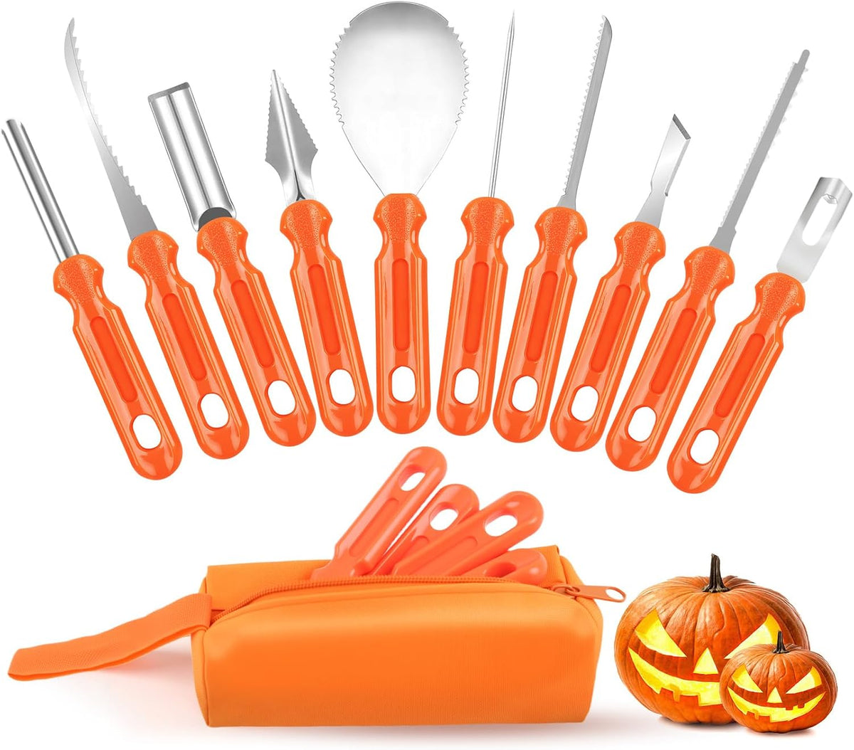 Pumpkin Carving Kit 10 PCS Halloween Professional Pumpkin Carving Tools with Carrying Bag Stainless Steel Pumpkin Carving Set for Halloween