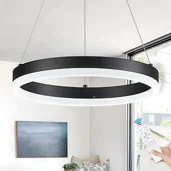 Benkut 1 Ring LED Chandelier Modern Black Pendant Light for Dining Room