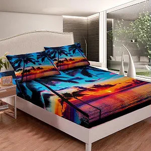 Feelyou Ocean Beach Themed Bedding Set Twin Size (Flat Sheet Not Included)