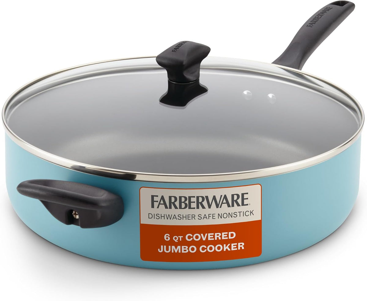 Farberware Nonstick Aluminum Jumbo Cooker Saute Pan, Helper Handle, 6-Quart