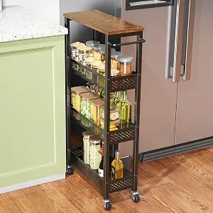 XYZLVSI Utility Slim Storage Cart, 4 Tier Kitchen Narrow Shelf on Wheels