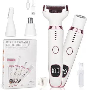 Electric Razors or Women Men, 2026 Wet/Dry Lady Electric Shaver,4 in 1 LED Display Hair Remover with IPX7 Waterproof,Smooth & Silky Portable Bikini Electric Grooming Set (Pink)