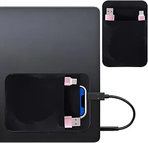 Portable Hard Drive Sleeve 2-Pocket Stick on Pouch with Reusable Adhesive SSD Hard Drives Carrying Case Computer Accessories Pouch Holder for Most Laptop External Solid State Drive Mouse USB Cable