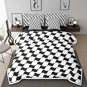 Erosebridal Black White Plaid Bedding Set 7 Piece Queen Size Geometric