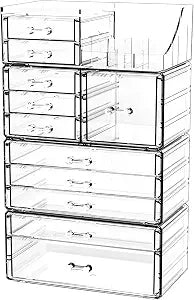 Acrylic Clear Makeup Organizer Countertop,Stackable Skincare Organizer for Vanity With 11 Drawer,Large Plastic Desk Accessories Organization,Bathroom Cosmetic Organizer Countertop for Beauty,Skin Care