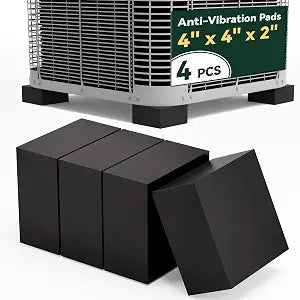 Flehomo Rubber Anti-Vibration Pads, 4" x 4" x 2" Square Vibration Isolation Mats, Heavy Duty Isolator Pads for Central Air Conditioner Outdoor Unit, HVAC, Air Compressor and Dryer, Pack of 4, Black