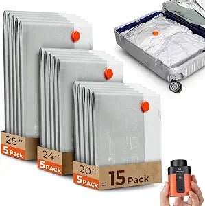 ETENWOLF 15 Combo Vacuum Storage Bags for Travel with Wireless Pump