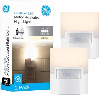 GE Plug in Night Light with Motion Sensor, 40 Lumens, 2 Pack