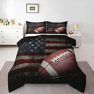 Erosebridal American Flag Duvet Cover, Boys Football Comforter Cover Queen Soccer Sports Games Bedding Set United States Federations Stars Stripes Bedspread Cover for Kids Teens Adult Bedroom Decor
