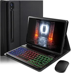 Case Keyboard for Samsung Galaxy Tab S10 Lite / S10 FE / S9 FE / S9 / S8 10.9-11 inch Cover - 7 Color Rainbow Change Backlit Detachable Magnetic Keyboard with S Pen Holder with Mouse - Black