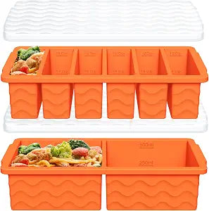 2-Pack Silicone Freezer Trays with Lid, 2 Large 2-Cup(500ml) & 6 Small 1/2-Cup(125ml) Soup Freezer Container Molds, Ice Cube Tray For Meal Prep & Freezing Soup, Stews, Sauces, Oven & Dishwasher-Safe