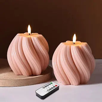 Dusty Pink Swirl Flameless Candles with Remote Timer