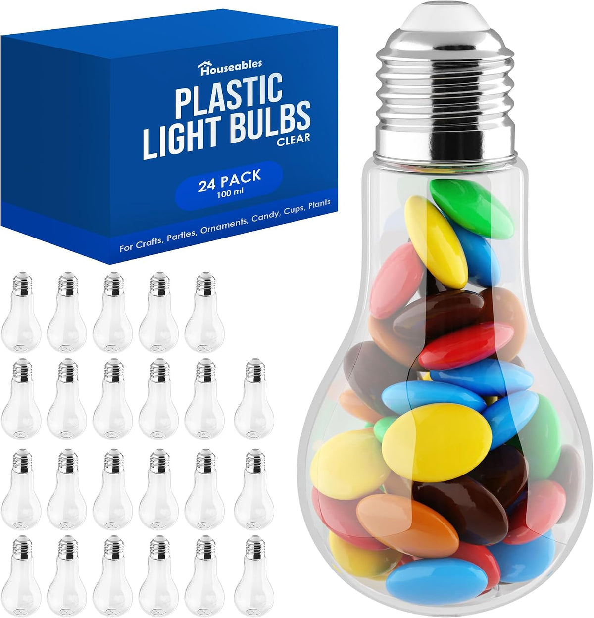 Plastic Light Bulbs, Fillable Light Bulbs, Bottles, Silver, 100 ML, 24 PK