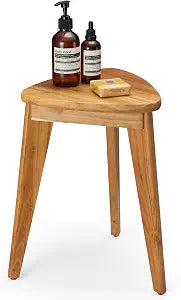 Teak Shower Stool, 17'' Shower Foot Rest for Shaving Legs, Waterproof Teak Shower Seat, Corner Shower Bench, Wooden Step Bench, Organizer Stool, Plant Stand for Living Room Bathroom