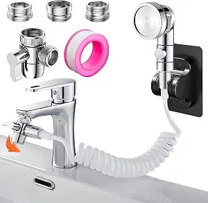Sink Handheld Shower Kit with 9.8ft Telescopic Hose, Kitchen Bathroom Faucet Sprayer Attachment with 3 Adapters M22 M24 G1/2, for Hair Washing, Baby Shower, Pet Shower (Faucet Not Included)