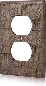 Solid North American Walnut Outlet Cover Plate, Decorative Carved Wood Electrical Wall Plate for Standard Duplex Outlets, Rustic Art Deco Wall Decor for Bedroom Kitchen Living Room