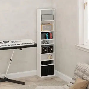 Furinno Jaya DVD Shelf, 9-Shelf Tall Narrow CD Rack, Media Shelf with Adjustable Shelves, DVD Storage Cabinets for CD Blueray Game Disc, Easy Assembly, for Living Room, Home Office, Plain White