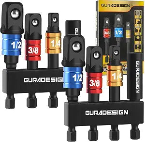 GURADESIGN 8-Piece Impact Socket Adapter Set for Drill, 1/4" 3/8" 1/2" Hex Shank Impact Driver Socket Adapter, Socket to Drill Adapter
