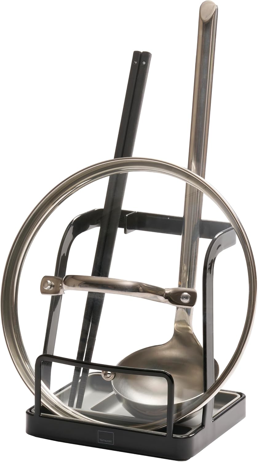 YAMAZAKI Home Lid and Ladle Stand, Large Kitchen Utensil Organizer, Black