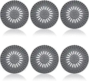 6-Piece Grey Drain Hair Catcher Set, Flexible TPR Sink and Shower Drain Covers for Bathroom Tub, Laundry Room, Kitchen Sink, and Home Drain Protection