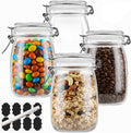 OAMCEG 4 Pack Mason Jars with Lids, 34 OZ Wide Mouth Glass Jars, Airtight Canning Jars with Clip Top Leakproof Seal for Coffee, Sugar, Flour, Pantry Storage
