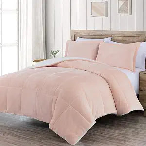 Chezmoi Collection Ultra-Soft Micromink Sherpa Comforter Set with 2 Pillow Shams Queen Size - Blush Reversible Plush Bedding Comforter 3-Piece Set Warm Winter Blanket