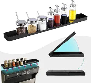 Silicone Over The Stove Shelf, 30 Inch Magnetic Stove Top Organizer - No Drill Space Saving Storage Rack for Spices & Kitchen Utensils, Perfect for Small Kitchen & Apartments Black