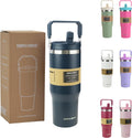 30oz Flip Straw Insulated Water Bottle with Handle, Leak Proof Stainless Steel Tumbler, Double Wall Vacuum Travel Coffee Mug for Cold Drinks, Gym Office Travel Essentials