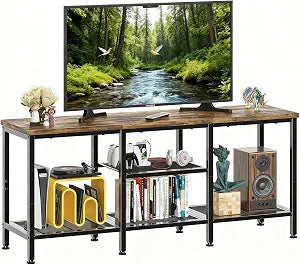 Simple Trending TV Stand for 50 Inch TVs, Entertainment Center with Open Storage Shelves, Media Console Table for Living Room, Rustic Brown