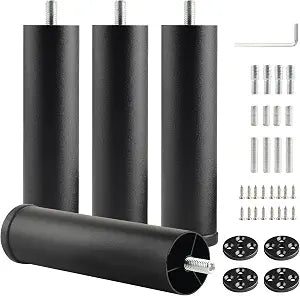 Metal Cylinder Legs for Furniture Set of 4 Pack Black 6 Inch Bed Support Legs Replacement M8 Screw in Table Legs Cabinet Foot Risers Couch Feet Extensions