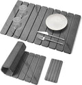2 PCS Large Stone Dish Drying Mat for Kitchen Counter, 24"x16" Marble-Pattern Dish Drying Mat with 8"x 4" Coasters, Non - Slip Collapsible Absorbent Mat for Multi - Purpose, Match Any Countertopã€Grayã€‘