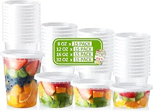 NEEBAKE 60 Set Deli Containers with Lids, 32/16/12/8 oz Combo Pack