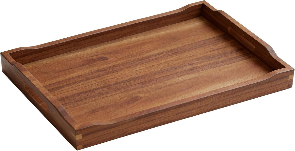 Wood Accent Serving Tray with Handles for Ottoman Coffee Table