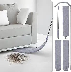 Retractable Gap Dust Cleaner, 3 Microfiber Cloths, 30-100 Inch Handle, Gray