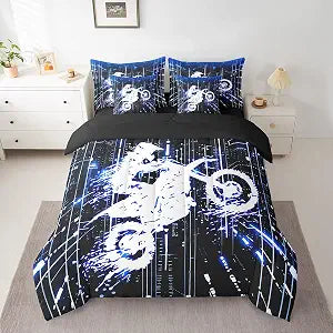 Feelyou Kids Blue Dirt Bike Bed in A Bag Twin Size for Boys Girls