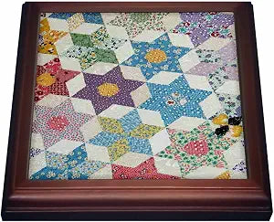 3dRose Calico Jewish Stars Trivet with Ceramic Tile, 8" by 8", Brown