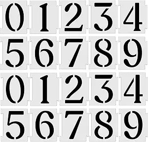 YEAJON 4 Inch Curb Stencil Kit 0-9 Address Number Stencils, 20Pcs Reusable 14 Mil Mylar Plastic Templates for Painting on Road, Wall, Wood, Mailbox