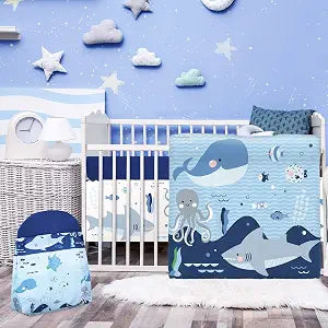 Rtteri 4 Pieces Baby Crib Bedding Set, Standard Nursery Size Soft, Whale