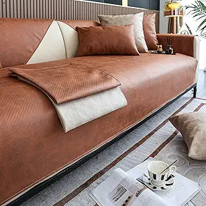 vctops Vintage Leather Look Sofa Cover Water Resistant Non-Slip Sectional Couch Cover Sofa Slipcover for Dogs, Children, Pets Furniture Protector (Coffee,28"x28")