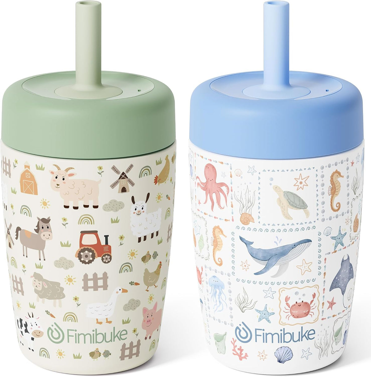 Fimibuke 12oz Stainless Steel Toddler Sippy Cup Spill Proof Kid Tumbler 2PC