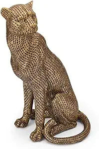 Elements Gold Resin Sitting Leapord Figurine, Contemporary Look, for Bedroom, Living Room Dining Room, 9.06x7.68x13.98 Inch