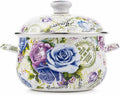 5 Qt Enamel Stock Pot with Lid, Floral Soup Pots for Cooking