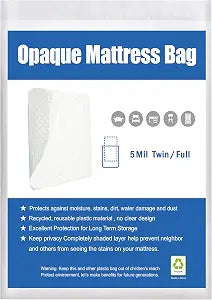 [2-Pack 5-Mil] HOMEIDEAS Mattress Bag (Twin/Full) for Moving and Storage Opaque Mattress Disposal Bag - Heavy Duty & Tear Resistant