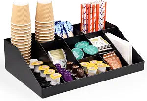 SZQINJI Coffee Condiment Organizer Holder 10-Compartment Black