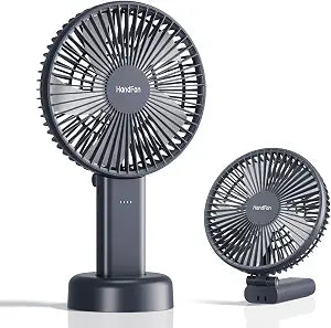 HandFan Quiet 6 Inch Handheld Fan [34H Max Cooling Time], 6 Speed Rechargeable Personal fan and Desktop with Base, 180 Foldable for Travel Concerts Makeup Office (Grey)