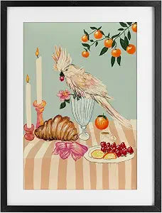 Breakfast with Cockatiel Bird, 14 x 20 Inch Framed Print Under Glass